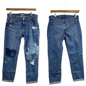 Old Navy jeans boyfriend Adele distressed patchwork tie dye size 0 stretch